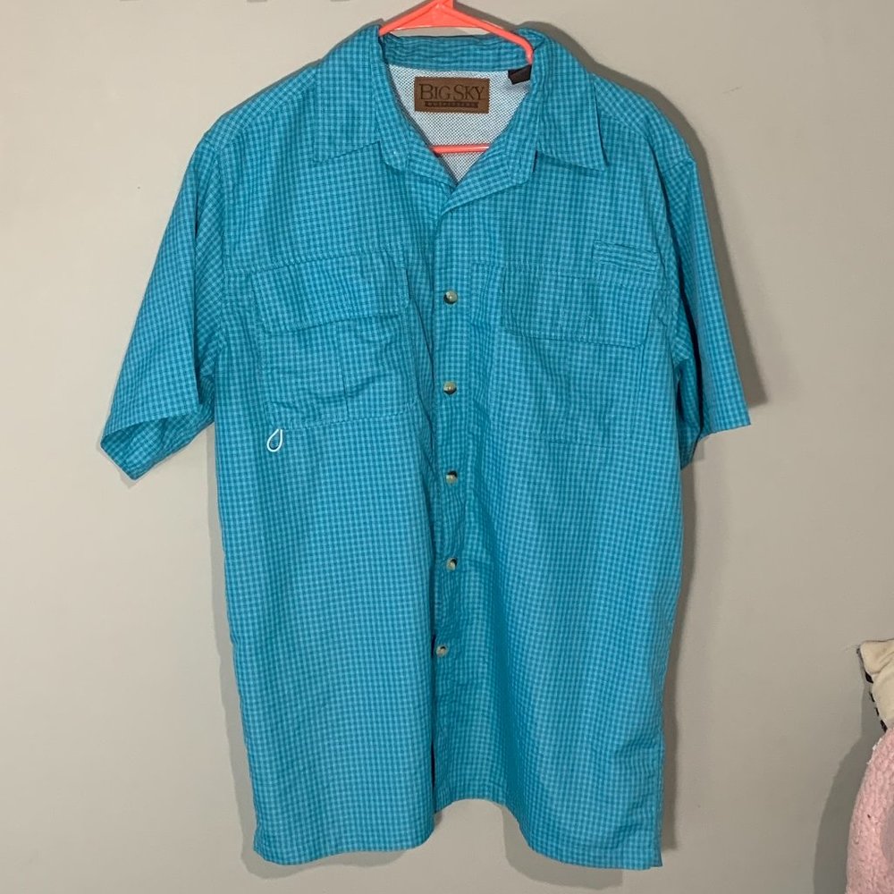 Big Sky Blue Plaid Vented Button Up Fishing Shirt